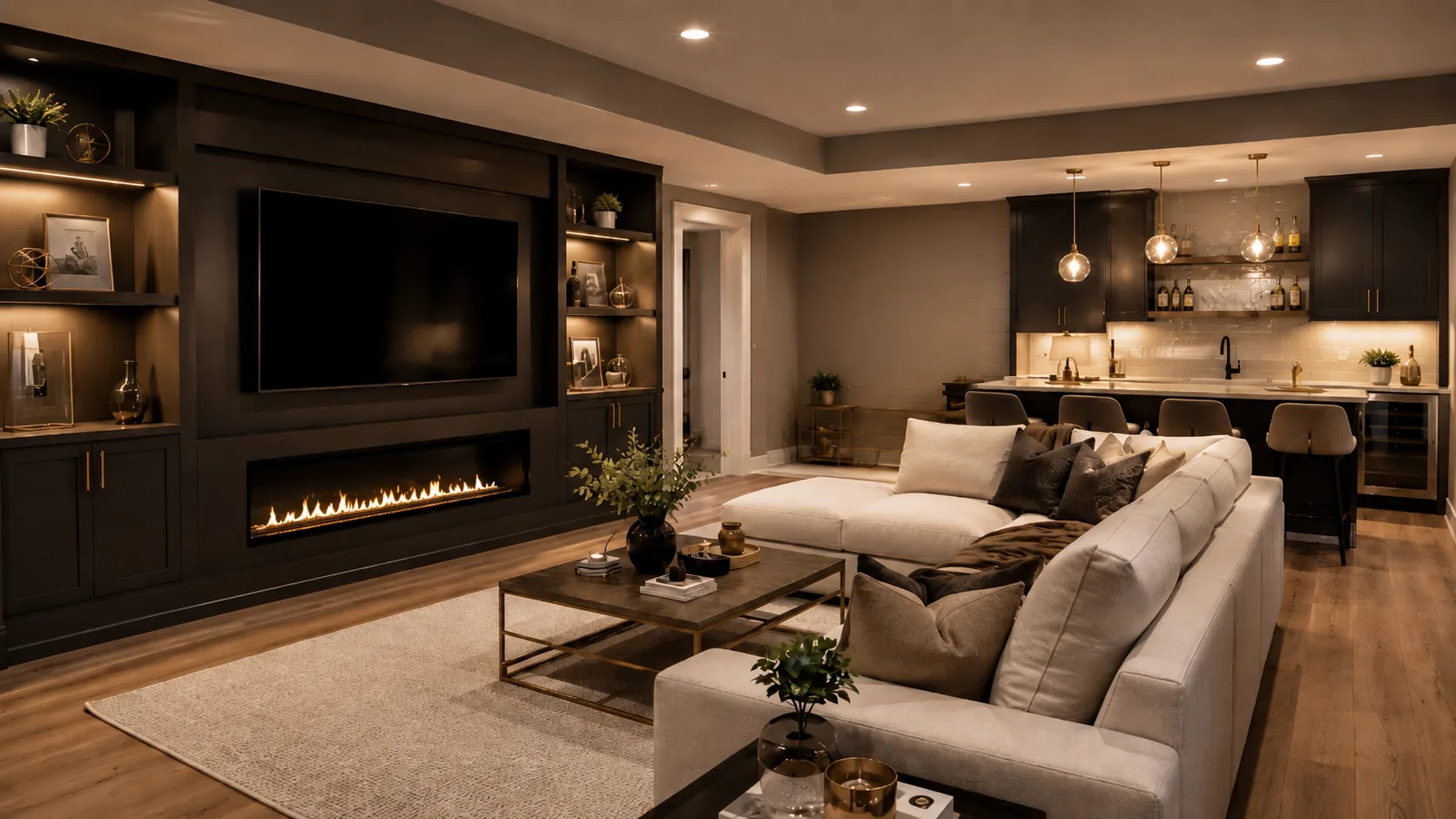 Open-plan living space after renovation
